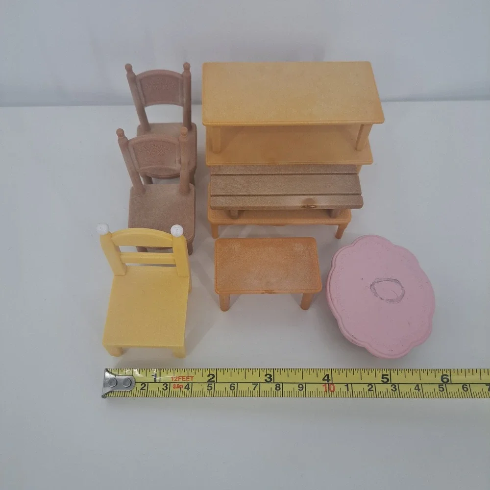 Calico Critters Sylvanian Families Furniture Lot Tables Chairs Bench Pink Yellow